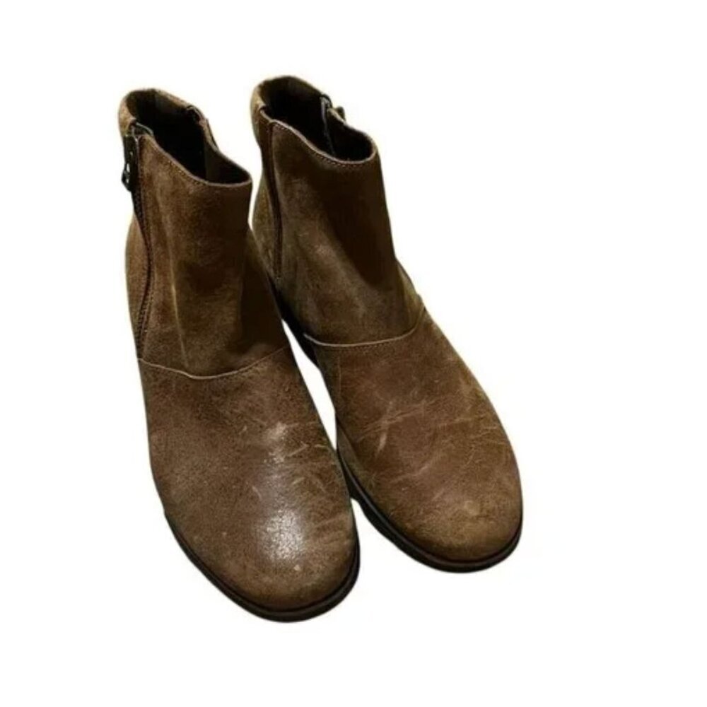 Sorel Womens Brown Leather Side-Zip Ankle Boots Size 10 Casual Comfortable